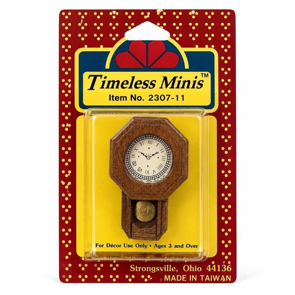 Timeless Minis Wooden Wall Clock Dollhouse Miniature 2307-11 NOS Taiwan Vintage